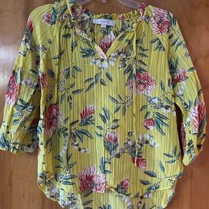 LOFT Women's Yellow Floral Top